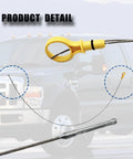 Ford 6.7L V8 Diesel Engine Oil Dipstick Replacement shown with truck in background, yellow handle detail visible