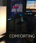 Lucerna 13-Inch Modern LED Touch Table Lamp With Oil Rubbed Bronze Finish And White Fabric Shade next to computer monitors