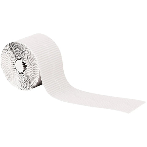 Decorative Bulletin Board Border Roll in White, Corrugated Scalloped Edge, 2.25 Inch Wide by 50 Feet Long, Fade-Resistant