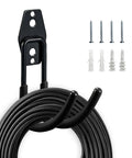 Heavy Duty Metal J Hook Ev Charger Holder With Non Slip Coating Wall Mount Electric Vehicle Cable Organizer Keeps Cords Tangle Free Indoors Outdoors Straight Up Garage Essential Black with mounting screws