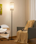 Modern LED Floor Lamp With 3 Color Temperatures Adjustable Brightness For Living Room And Bedroom Cozy Reading Light next to armchair