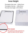 Heavy Duty Junction Box With Ten Open Slots IP65 Waterproof Dustproof ABS Plastic Project Enclosure Wall Mount Electrical Panel For Diy Guys And Pros With No Sweat Install White inner height measurements and gasket detail.