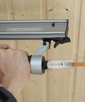 Heavy Duty Workhorse Stainless Steel Air Hose Coupler Quick Connect Pneumatic Fitting in use with air tool and compressor.