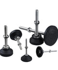 Universal Adjustable Furniture Leveling Feet Four Pack Featuring Swivel Angle Controls Ranging From One To Two Point Five Inches Tall Carbon Steel Bodies Nylon Glide Pads Banish Wobbly Surfaces Instantly with various heights.