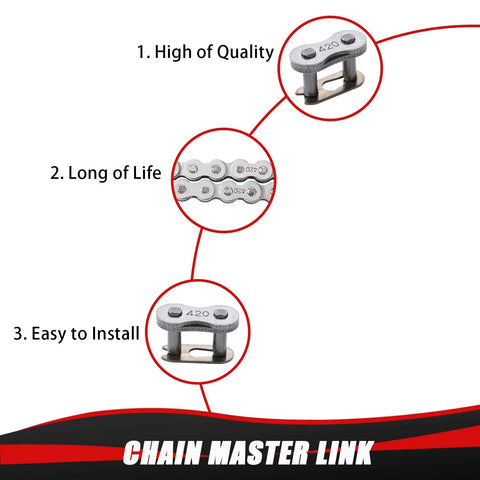 Diagram of Beefy Heavy Duty Drive Chain For Coleman KT196 CK196 Go Kart, showing quality, durability, easy installation features.