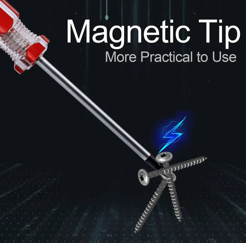 Top-Shelf T10 Security Torx Screwdriver Equipped with a Magnetic Tip and Insulated PVC Handle, Made of Rust-Resistant Chrome Vanadium Steel for Heavy-Duty Repairs, showcasing magnetic tip.