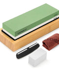 Two Sided Whetstone Knife Sharpener With 1000 And 6000 Grit Wet Stone Kit For Kitchen Knives Anti Slip Base Angle Guide And User Guidebook