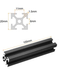 Four Pack 2020 Aluminum T Slot Extrusion Profile 100mm Four Inch European Standard Anodized Black Linear Rail for 3D Printer
