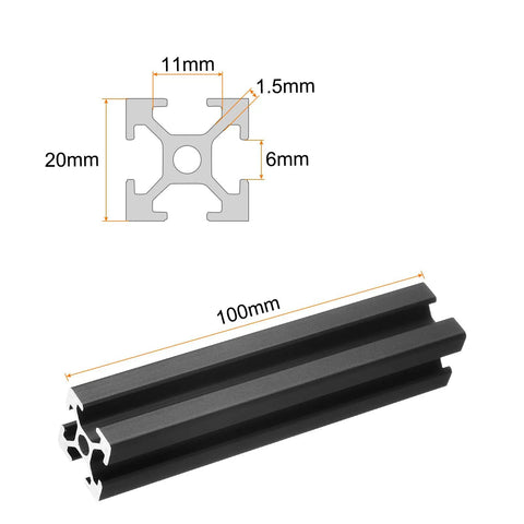 Four Pack 2020 Aluminum T Slot Extrusion Profile 100mm Four Inch European Standard Anodized Black Linear Rail for 3D Printer