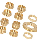 Beefy Brass Template Router Guides Kit With 11 Pieces And Lock Nut Adapter Pro Grade Router Accessory shown on white background