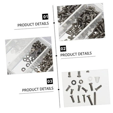 Assorted screws and washers from Glasses Repair Kit With Tweezers Screwdriver Cleaning Cloth And Thousands Of Eyewear Screws.
