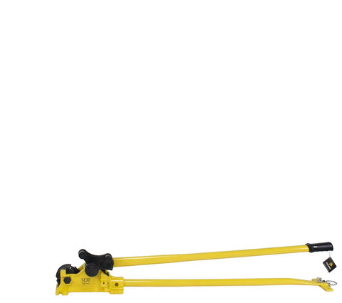 Steel Dragon 2-in-1 Portable Manual Rebar Cutter And Bender For 5/8 Inch #5 Rebar Heavy Duty Shear visible from the side.