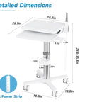 Dental clinic trolley cart with oral scanner holder, two white trays, aluminum alloy stand, mobile with brakes.