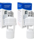 2X Motion Activated Light Sockets E26 E27 Screw In Add On Auto On Off Sensor Adapters For Existing Lights No Hub Needed Quick Plug And Play Install Dusk To Dawn Indoor Porch Garage Basement Pantry Storage, 2-pack box