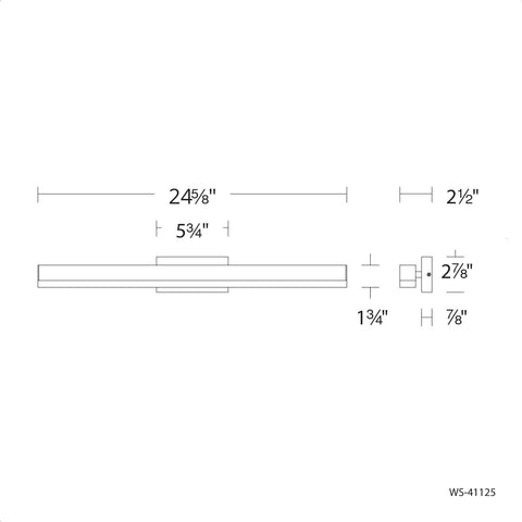 Dimensions of the Styx 25-Inch LED Vanity and Wall Light, 3-CCT Adjustable 2700K-3500K Set to 3000K, Black Aluminum Bath Fixture