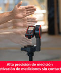 D5 Laser Distance Meter With Bluetooth 650 Ft Range Built In Pointfinder Camera 4X Zoom Remote Measuring Class 2 0.9mW Laser 635nm Wavelength Ideal For Pros Contractors And DIYers mounted on tripod for contactless measuring