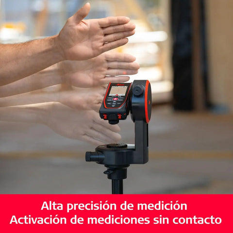 D5 Laser Distance Meter With Bluetooth 650 Ft Range Built In Pointfinder Camera 4X Zoom Remote Measuring Class 2 0.9mW Laser 635nm Wavelength Ideal For Pros Contractors And DIYers mounted on tripod for contactless measuring