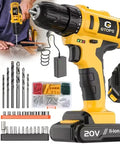 20V Cordless Drill And Screwdriver Combo Kit With Battery Charger, accessories, and charging adapter, for DIY home projects.