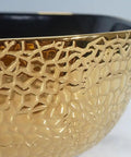 USZWBY Vessel Sinks Ceramic Vessel Sink Light Luxury Household Single Basin Art Bathroom Countertop Wash Bathroom Bowl Sink in gold finish with textured design.