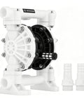 Pro Grade Air Operated Double Diaphragm Pump 15 GPM 1 Inch Port with PTFE diaphragms and polypropylene body for chemicals.