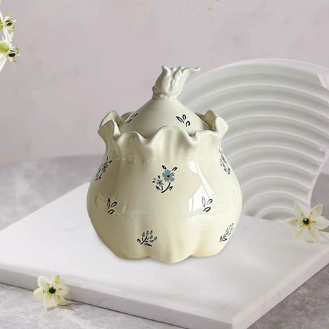 Real Deal Ceramic Kitchen Storage Jar With Secure Lid For Coffee Beans Sugar Flour And Nuts Pretty Sweet Floral Design, 400ml.