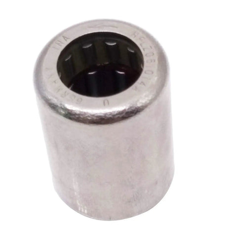 Top Shelf One Way Needle Clutch Roller Bearing Backstop, 3/8 inch bore, 5/8 inch outer diameter, silver metal finish.