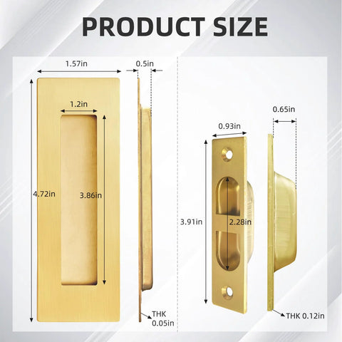 Gold Finish 4.72 Inch Pocket Door Handles And Edge Pulls In 304 Stainless Steel Recessed Flush Finger Pulls product size dimensions