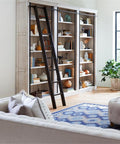 Heavy Duty 8 Ft Tall Wood Bookcase With Distressed White Oak Finish And Slick Industrial Steel Frame Comes With Built In Ladder Adjustable Shelves, showcasing stylish storage.