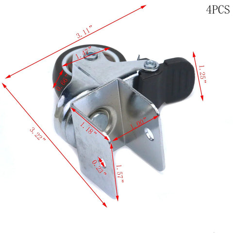 Swivel Caster Wheels With Brakes For Furniture, U-Shape Bracket, 360 Degree Plate, dimensions of TPR Rubber Heavy Duty Wheels