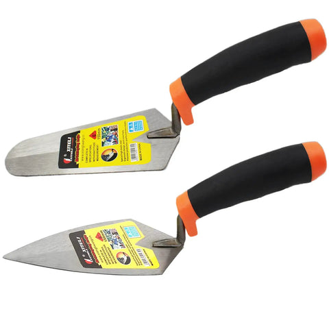 2-Piece Pointing And Gauging Trowel Set, 6 Inch Masonry Hand Tools With Soft Grip Handles, Carbon Steel Margin Trowels