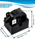 Close-up of Must Have 4.7 Ohm PTC Start Relay Kit For Mini Fridges And Beer And Wine Coolers showing dimensions.