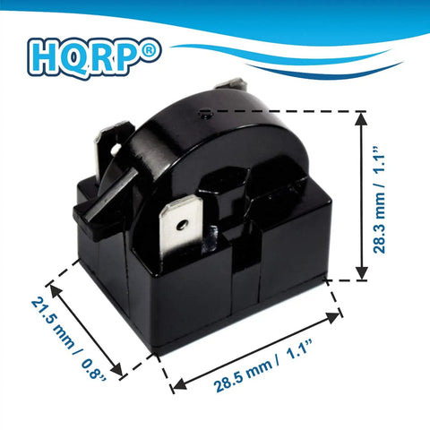 Close-up of Must Have 4.7 Ohm PTC Start Relay Kit For Mini Fridges And Beer And Wine Coolers showing dimensions.