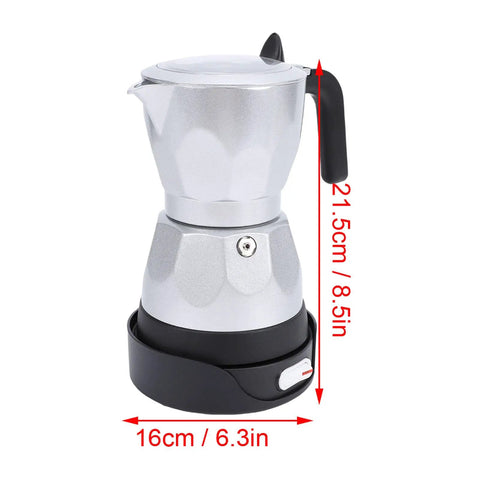 Electric Moka Pot 3 Cup Aluminum Coffee Maker with Detachable Base, Portable Italian Cuban Style Mocha Pot with Transparent Lid
