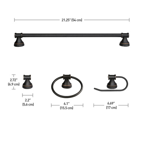 Dimensions of Oil Rubbed Bronze All In One Bathroom Set With 3 Light Vanity Fixture And Coordinating Towel Bar Towel Ring Robe Hook And Toilet Paper Holder
