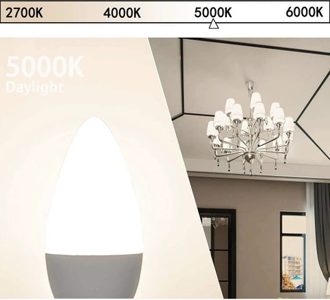 6-Pack E12 LED Candle Light Bulbs 60W Equivalent Non Dimmable Daylight 5000K Type B For Chandeliers And Ceiling Fans No Fuss Install Energy Saving 550 Lumens High CRI Flicker Free Long Lasting Home Decor Lighting