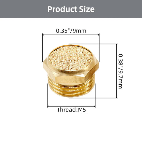 Flat Type Brass Pneumatic Exhaust Muffler Set 10Pcs M5 Silencers for Air Compressors and Valves Sintered Bronze Breather Vent Filter