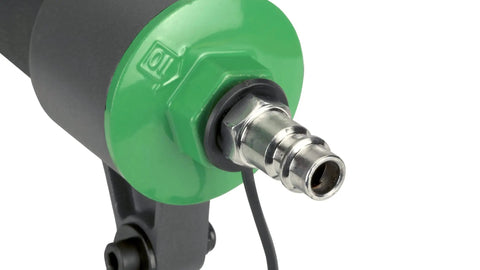 Top Shelf Pneumatic Brad Nailer Heavy Duty Compressed Air Wood Nail Gun air inlet connection and green safety features.