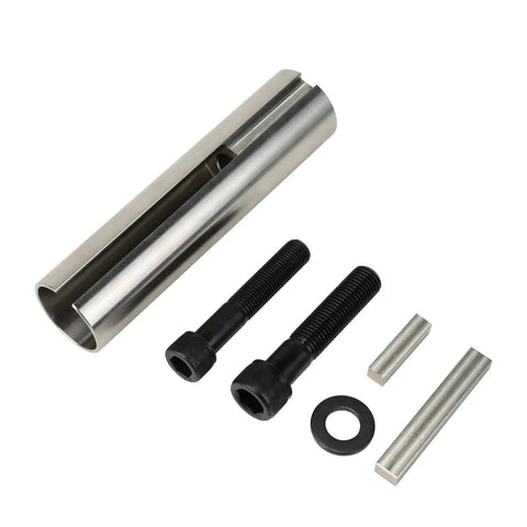 Rugged Stainless Steel Crankshaft Sleeve Converts Gas Engines From One Inch To One Eighth Fast. Heavy duty sleeve with bolts and bushings.