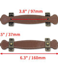 Six Retro Style Leather Furniture Pull Handles Set 6.3 Inch Length for Drawers Cabinets and PU Suitcases Brown with dimensions