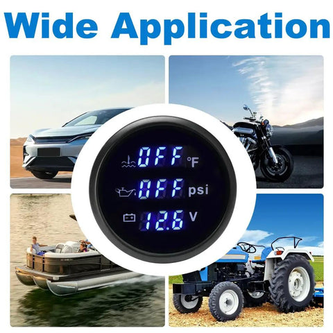 Rugged 2 Inch 52mm 3 in 1 Triple Gauge Set with night vision display for cars, trucks, boats, and marine use