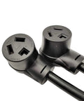 Do It All Dryer Power Splitter 240V 30 Amp NEMA 10-30P to Dual 10-30R Receptacles Y Adapter Cord ends close up