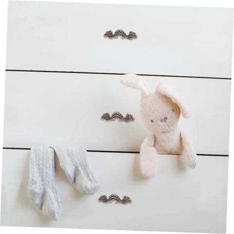 Vintage Zinc Alloy Cabinet Pull Handles 56x17mm 20pcs on white dresser with plush toy and socks