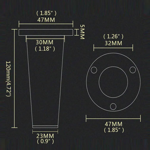 Diagram of Adjustable Metal Furniture Legs In Zinc Alloy Replacement Feet For Sofa Cabinet And Coffee Table - White 120mm Height