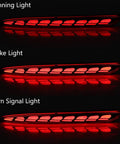 Slick Sequential Rear Bumper Lights For Tesla Model 3 showing running, brake, and turn signal light functions in red.