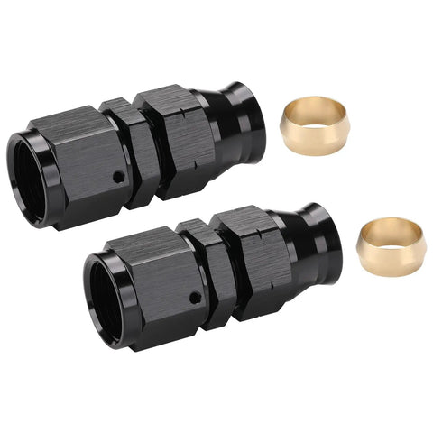 8AN Female Flare To Half Inch Hardline Compression Fitting Adapter Straight Aluminum Black Pack Of 2 With Brass Ferrule