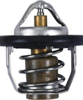 Automobile engine thermostat with metal and rubber parts, visible spring mechanism, isolated on a white background.