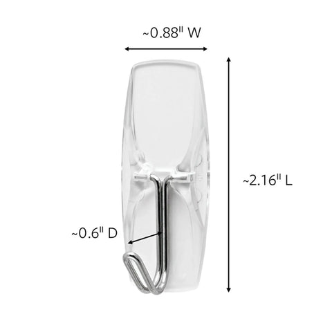 Dimensions of Medium Clear Wire Toggle Hook With Adhesive Strips Set Of 6 Hooks And 8 Strips For Damage Free Hanging up to 2 lbs