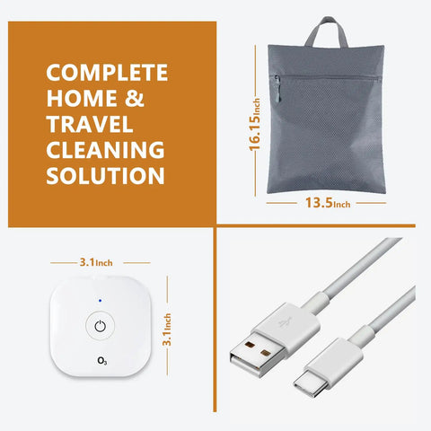 Do It All Portable Household Large Cleaning Bag With Multifunctional Waterless Cleaner Machine One Step Start Easy And Efficient Compatible With Full Care Accessories displayed with grey bag, cleaner, and USB cable.