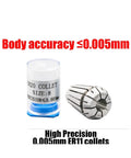 Precision Spring Collet ER11 With Ultra Low Runout 0.005mm displayed alongside packaging, ideal for CNC machining.