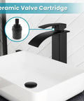 Waterfall Tall Bathroom Faucet With 1 Hole Single Handle 304 Stainless Steel Vessel Sink Faucet Matte Black No Splash Pop Up Drain Modern Lavatory Mixer Tap For Minimalist Homes above a white vessel sink.